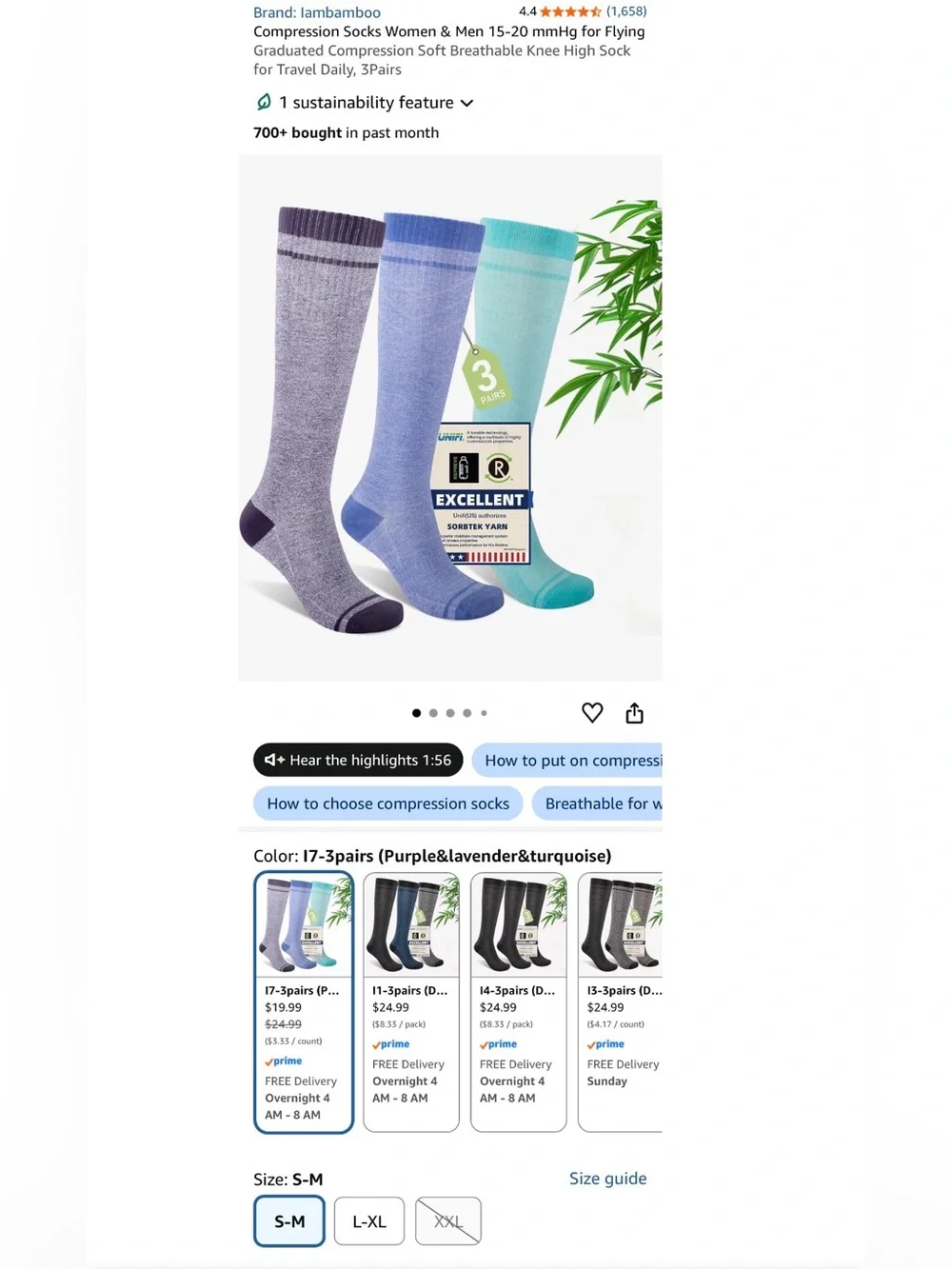 3-Pair Women's Compression Socks in Purple, Mint, and Light Blue